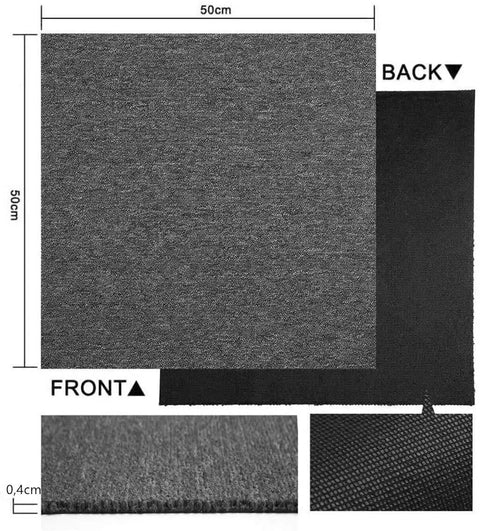20 Pack Commercial Carpet Tiles 20x20 Inches Reusable Carpet Squares With Stickers PVC Backed Floor Tiles light gray front back view