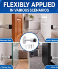 Heavy Duty Aluminum Wall Mounted Door Stop 2 Pack With Sound Dampening Rubber Bumpers in various room scenarios