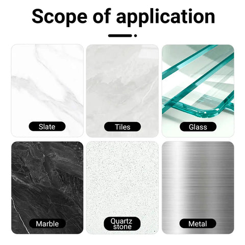 Scope of application for Diamond Hand Polishing Pads Set 60 100 200 400 Grit on slate, tiles, glass, marble, quartz stone, and metal