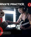 Woman using 10W Portable Guitar Amp With Rechargeable Battery, Tiny Practice Amp for Electric Guitars, Clean And Drive Channels indoors