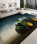 Cozy 5x6 Foot Non Slip Area Rug With Soft Plush Texture, Machine Washable Dark Green Carpet For Living Room, Bedroom, Nursery, Office, And Dining Room, Kid Friendly, Barefoot Safe And Durable featuring tractor design in a modern living room setting