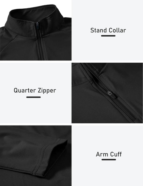 Close-up of Women Long Sleeve Golf Polo Shirt Quarter Zip Stand Collar Pullover With Thermal Lining Black Size Medium details.