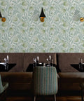 Badass Botanical Modern Vinyl Wallpaper With Smooth Leather Texture Heavy Duty Commercial Wallcovering Custom Printed Just For You For Offices Hotels And Major Event Spaces in a restaurant setting.