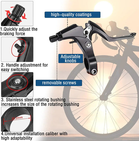 All In One Universal V Brake Set With Levers And Cables For Mountain Road And BMX Bikes Front And Rear Brakes With Inner And Outer Cables Hex Key Black featuring adjustable knobs and high-quality coatings