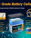 100Ah 24V LiFePO4 battery with built-in 100A BMS, A+ grade cells, suitable for trolling motors, marine, RV, boat, solar home storage.
