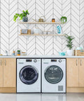 Peel And Stick Black And White Stripe Wallpaper For Quick Room Makeover Self Adhesive Removable Contact Paper on laundry wall.