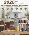 No Sweat Touch Up Kit For Scratches Cracks Dents Stains On Laminate Vinyl Hardwood Floors Or Wooden Furniture features heat pen and wax blocks.