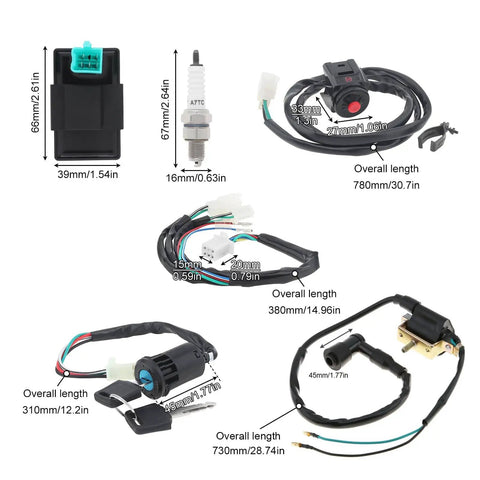 Ride Ready Gy6 50cc To 160cc Ignition Wire Harness Kit with CDI Box, Ignition Coil, Spark Plug, Kill Switch and Key Switch
