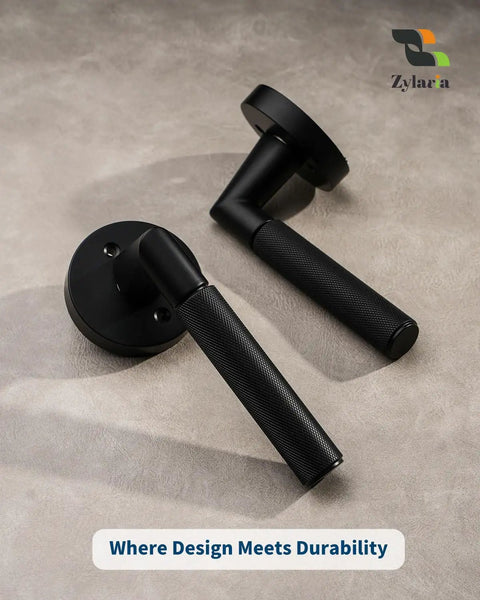 Matte Black Dummy Interior Door Handle Set Two Pack For Non Latching Doors Easy One Sided Install No Fuss Modern Interior Door Hardware For Home Improvement And Quick Upgrades. matte black knurled dummy handles, two-pack