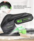 Cordless Detail Sander Kit With 20V Battery And Charger Included, 12000 RPM with dust collection demonstrated on wood surface