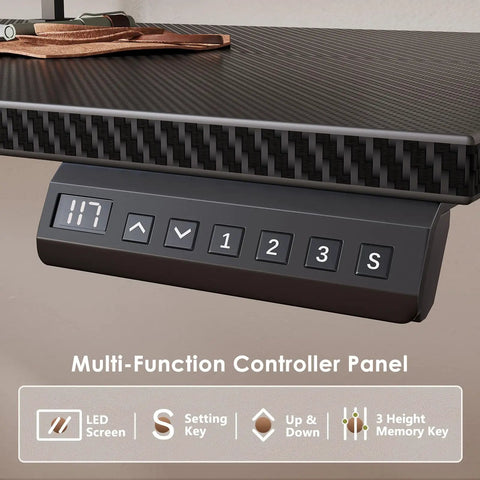 Close-up of controller panel on 55 Inch L Shaped Electric Standing Desk With Keyboard Tray And Reversible Height Adjustment