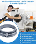 Beefed Up 00772658 Washer Door Boot Seal Replacement Kit for Front Load Gasket shown with installer beside Bosch washer