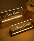 Personalized Light Up Desk Name Plate With Your Name Title Or Motto, Dope Acrylic Desk Nameplate For Bosses displayed on a desk.