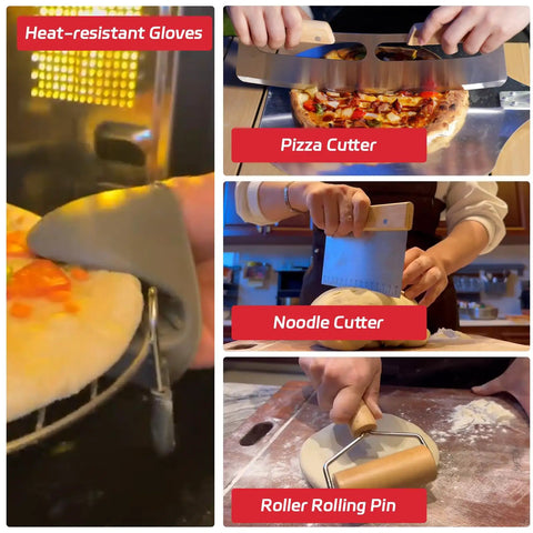 7 Piece Pizza Oven Tools Kit For Home And Outdoor Ovens With Pro Grade Stainless Steel Pizza Cutter and Accessories
