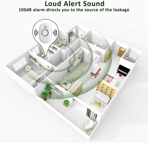 Illustration of Five Pack Water Leak Detectors With 100dB Alarm For Home Use Basements And Kitchens Fast Leak Alerts