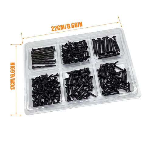 Wood And Drywall Screw Kit With 205 Piece Phillips Assortment In 6 Sizes For Easy DIY Projects 2 In 1-1/2 In 1-1/4 In 1 In 3/4 In 5/8 In Ideal For Wood And Drywall, 205-piece tray