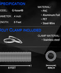 4 Inch Dryer Vent Hose With Six Layer Construction Flexible Insulated Air Ducting Easy Install PVC Aluminum Foil Shield Grey With Two Clamps For Efficient HVAC Ventilation showing product specifications.