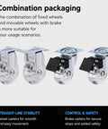 Clear 2 Inch PU Caster Wheels Set Of 4 For Furniture, Heavy Duty Steel Plate, 2 Fixed 2 Brake, Transparent Wheels, Smooth Roll, Supports Up To 400 Lbs Per Set