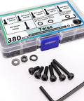 380 Piece M4 Hex Socket Head Screws Kit with Nuts Washers and Wrench, 12.9 Grade Alloy Steel, Black Zinc Plated, DIY Ready