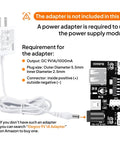 Image showing the power requirements for the Totally Upgraded Electronics Fun Kit With Power Supply Module And Jumper Wires Precision Potentiometer 830 Tie Points Breadboard Compatible With Arduino And STM32 Over 300 Components Tutorials And Datasheet Included.