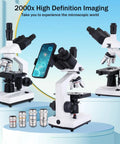 Trinocular Compound Microscope With 40X To 5000X Magnification, Pro Grade Research Microscope With USB Camera And Mechanical Stage