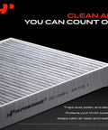 Two Pack Cabin Air Filter With Activated Carbon For Honda Civic 2001 To 2005, CRV 2002 To 2006 filter close-up with airflow label