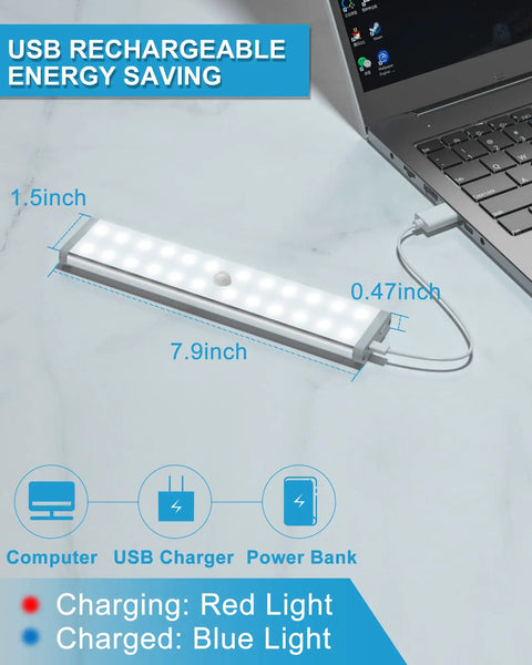 Wireless Under Cabinet Lights With 48 LED Motion Sensor And Remote Control Rechargeable Stick On Magnetic Night Lights charging via USB