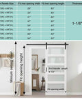Top Shelf Frosted Glass Interior Barn Door With Six Foot Sliding Track Kit Scratch Resistant White Steel Frame diagram with size details.