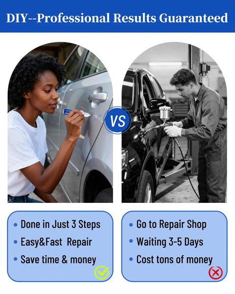 Comparison of DIY car paint repair using Mercedes Benz Iridium Silver Metallic Touch Up Paint 775 versus professional service.