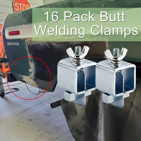 Butt Weld Clamps Set Of 16 For Edge To Edge Auto Body Welds Pro Grade Small Square Panel Clamps in use on car body panel