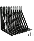 Beefy 12 Inch by 8 Inch Heavy Duty Shelf Brackets 600 Lb Per Pair Black Metal L Brackets for Wall Mounted Floating Shelves Includes Screws 10 Pack