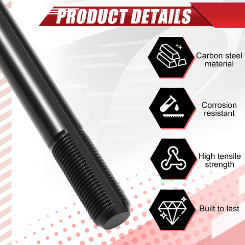 Close-up of Two Long Threaded Jackshafts For Go Kart And Mini Bike Builds Five Eighths Inch By Eight Inches showing threaded end.