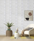 Living room with Shiplap Peel And Stick Wallpaper White Wood Plank Vinyl Wrap for walls, featuring modern decor and armchair.