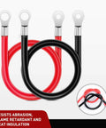Heavy Duty 6 AWG 20 Inch Battery Power Inverter Cables Set With Tin Plated Copper Terminals And Three Eighth Inch Lugs, Red/Black