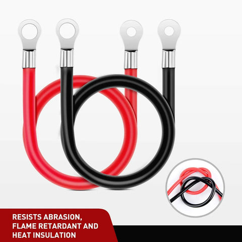 Heavy Duty 6 AWG 20 Inch Battery Power Inverter Cables Set With Tin Plated Copper Terminals And Three Eighth Inch Lugs, Red/Black