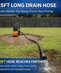 Heavy Duty Submersible Water Pump Kit With 25 Foot Garden Hose And 25 Foot Power Cord Three Quarter HP Utility Pump on lawn