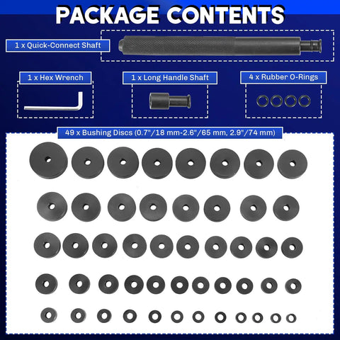 52 In 1 Custom Bushing Bearing Seal Driver Set For Transmission And Wheel Hub package contents overview