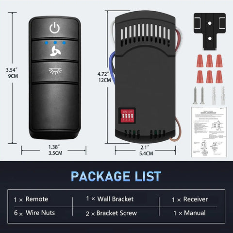Universal Ceiling Fan Remote Kit With 3 Speed Settings And Light Dimmer Compatible With Hunter Fans Harbor Breeze shown with components