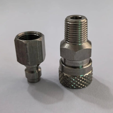 Beefed Up Stainless Steel Eight Millimeter Quick Disconnect Adapter Set One Eighth NPT Threads M And F QD For Airsoft PCP Paintball