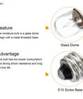 Close-up of Premium E10 Miniature Bulbs 48 Volt 2 Watt Warm Yellow Light Screw Base showing glass dome and metal base.