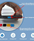 USB C Dust Plug Kit With 25 Silicone Port Plugs In 5 Colors And Cleaning Kit shown on smartphone charging port