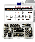 Beefy Heavy Duty Rivet Nut Tool Kit With 60 Piece M3 To M8 Threaded Inserts, All In One Fastener Supply For Auto, Furniture, And Metalwork Repair, Easy Grip Handle, Durable Steel Set For Quick Thin Sheet Metal Fixes, open case