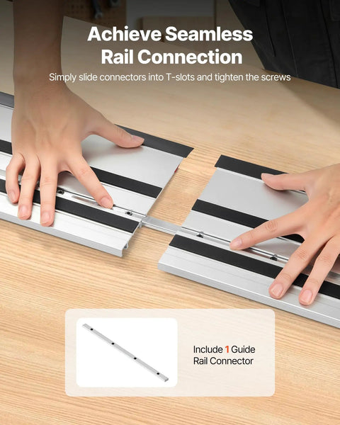 55 Inch Track Saw Guide Rail Kit With Two Twenty Seven Point Five Inch Aluminum Rails And Connector for precise woodworking