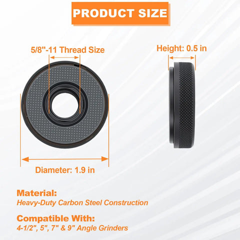 Grab-And-Go 5/8-11 Quick Release Angle Grinder Nuts Self Locking Flange Nut with dimensions and compatibility details