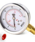 Front view: BPSSDI 0-30 psi low-pressure gauge, 2.5-inch dial, stainless steel case with brass NPT fitting