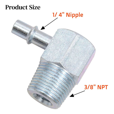Aluminum 90-degree intake manifold vacuum fitting, 3/8 NPT to 1/4 in nipple.