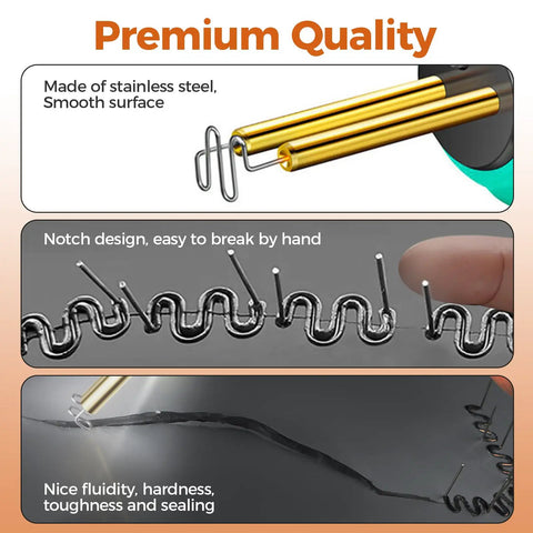 Plastic Welding Staples Repair Kit With 3000 Hot Staples In 6 Types showing stainless steel staples and notch design