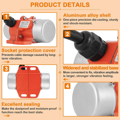 Compact 30W Concrete Vibration Motor With Speed Controller Plug And Play 110V Single Phase IP65 Waterproof 3600 RPM, aluminum alloy shell
