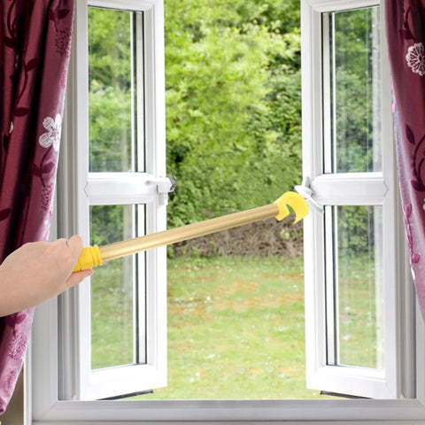 0.4m Adjustable Window Catch Pole Tool For High Windows Ergonomic Tension Rod in use opening a kitchen bay window