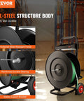 Heavy Duty Banding Strapping Cart Smooth Operator Rig For Pet Pp And Fiber Rolls Featuring Easy Slide Anti Retreat Pulleys And Locked Down Brakes in warehouse with all-steel body.